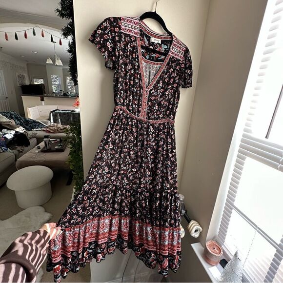 Cottagecore Staring black and pink floral midi dress - Picture 9 of 15